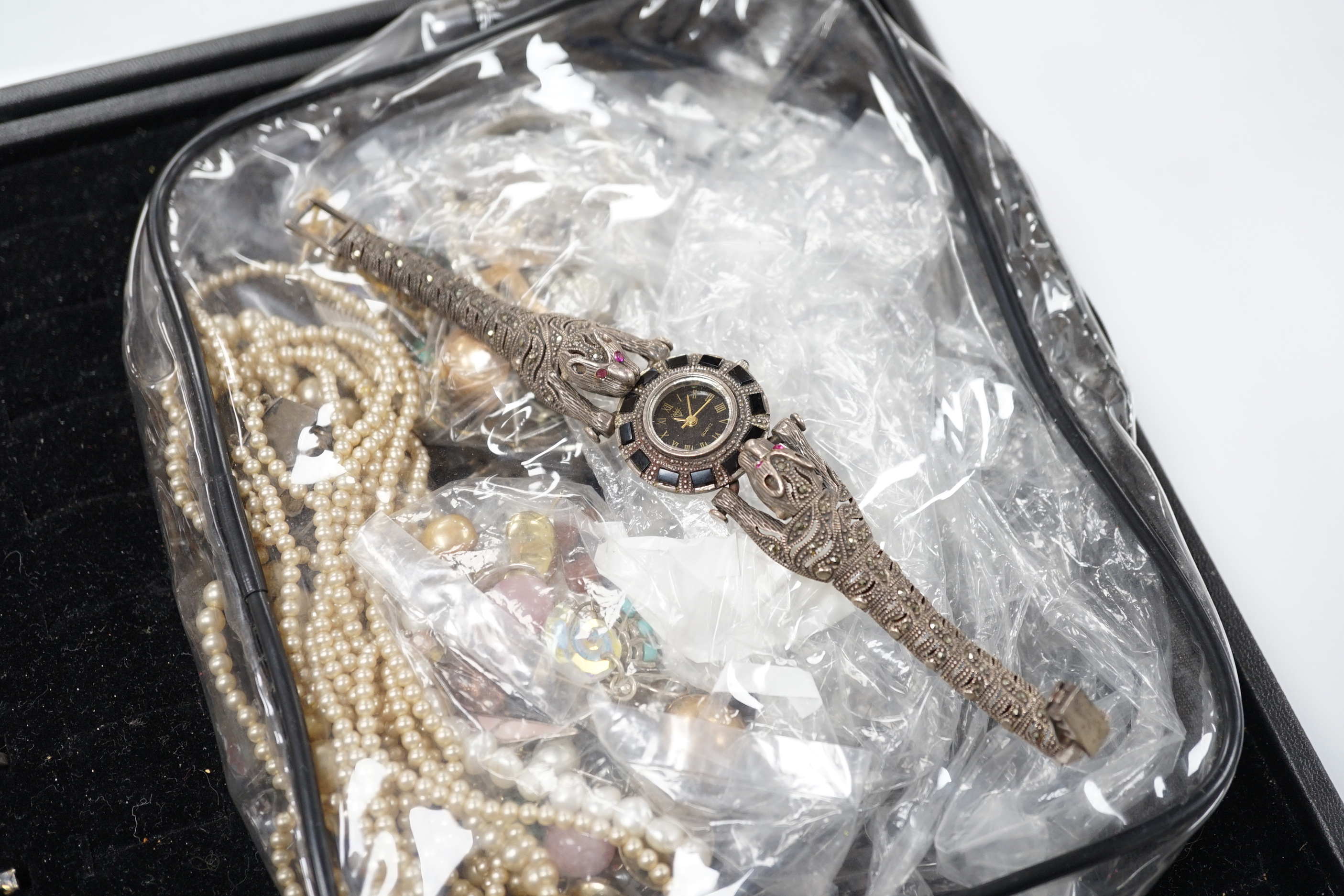 A collection of assorted paste set dress rings and sundry costume jewellery